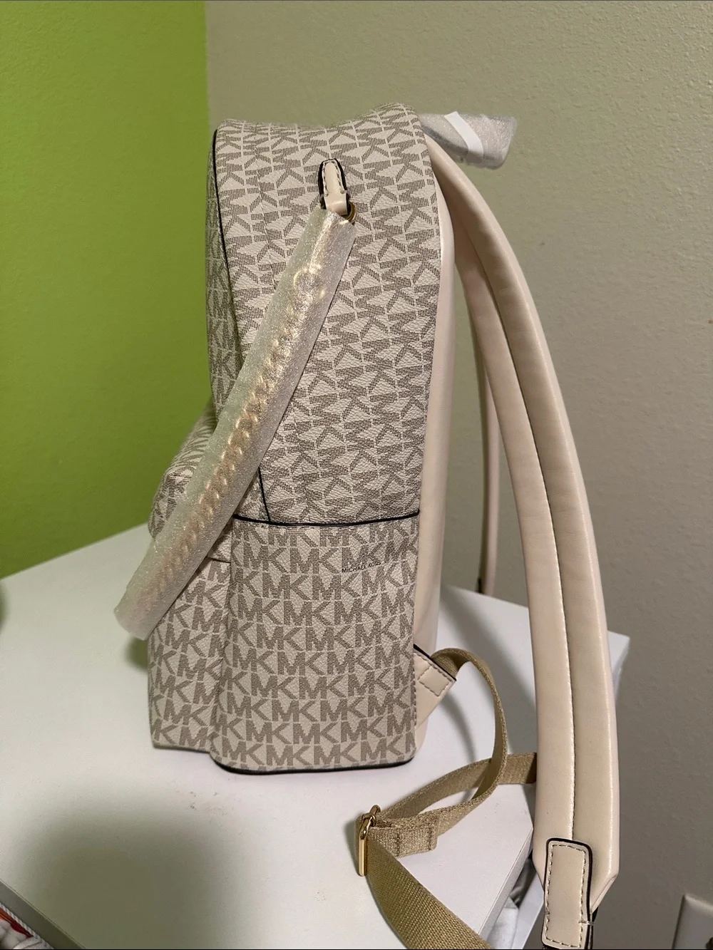 Michael Kors Cream Beige Logo Backpack with Gold Hardware